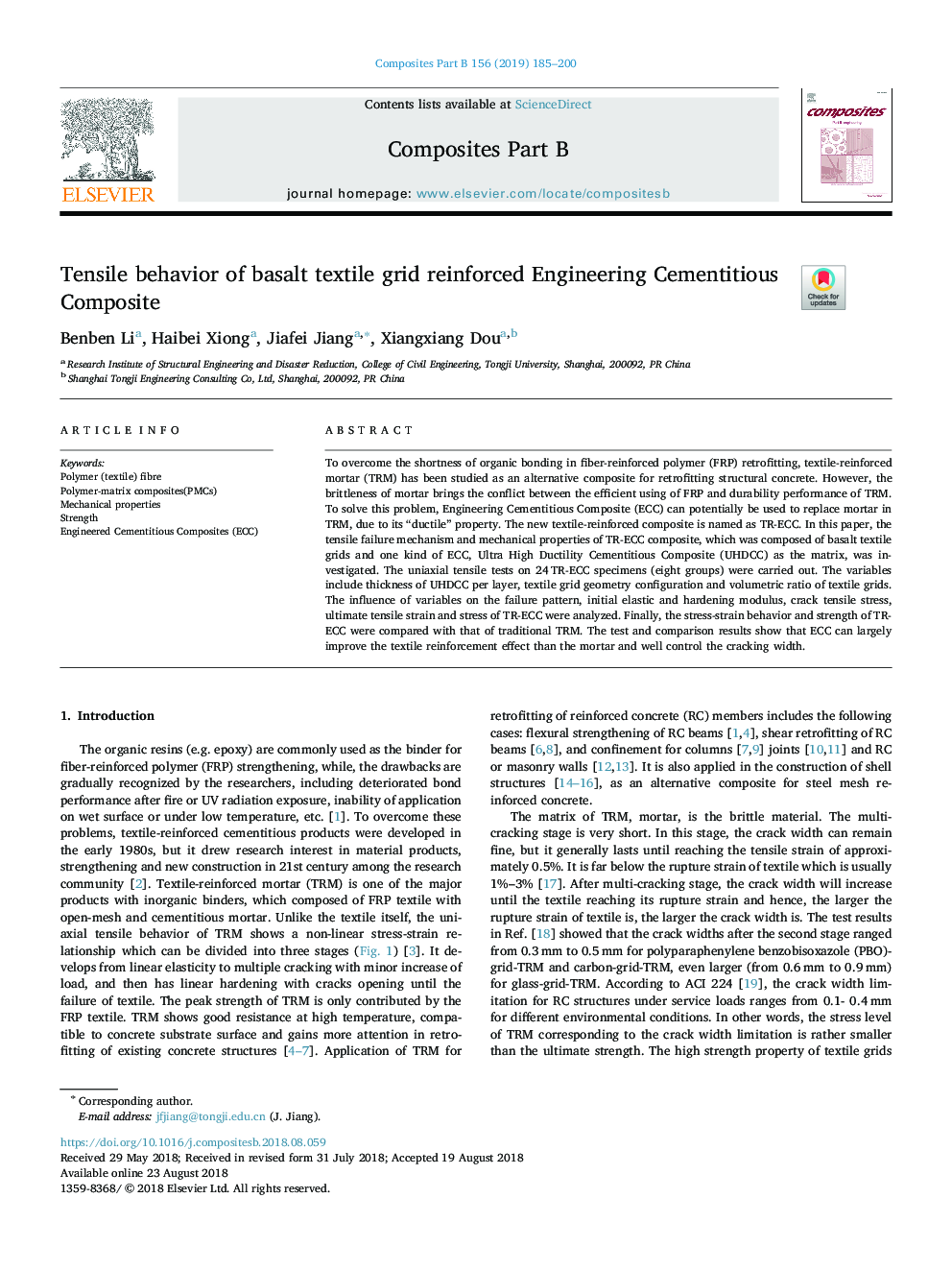 Tensile behavior of basalt textile grid reinforced Engineering Cementitious Composite