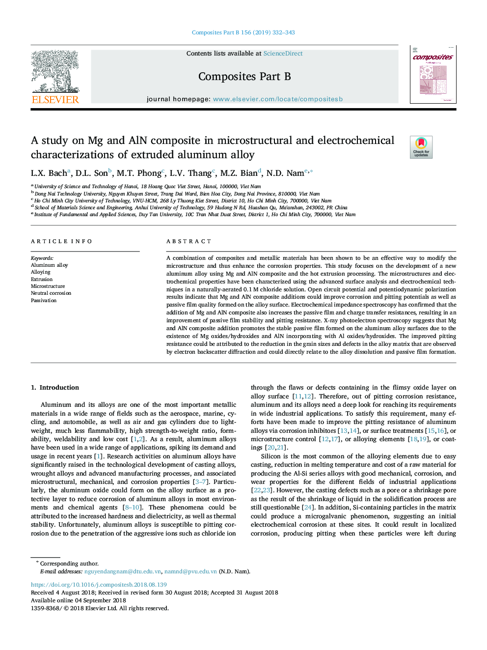 A study on Mg and AlN composite in microstructural and electrochemical characterizations of extruded aluminum alloy