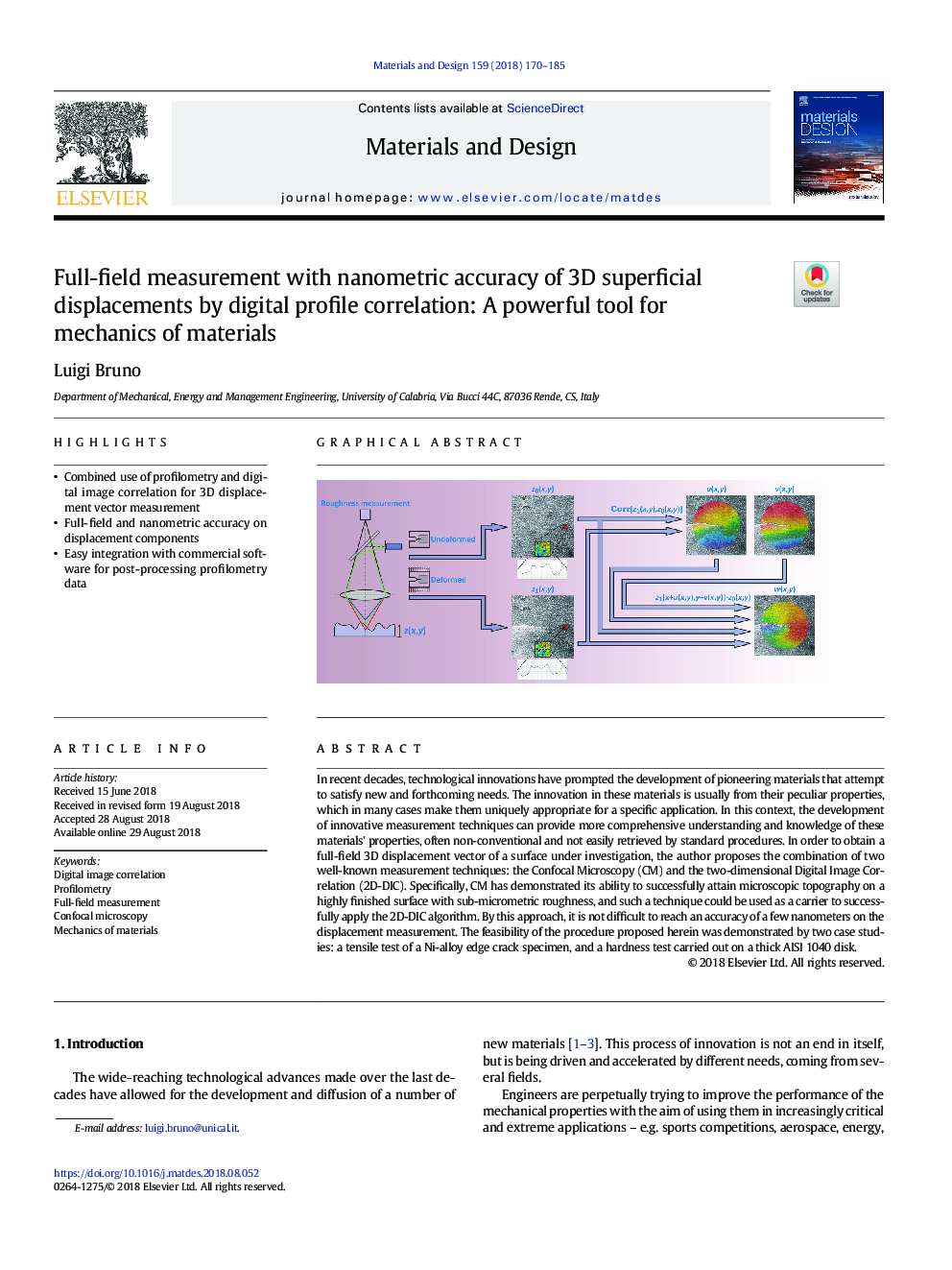 Full-field measurement with nanometric accuracy of 3D superficial displacements by digital profile correlation: A powerful tool for mechanics of materials