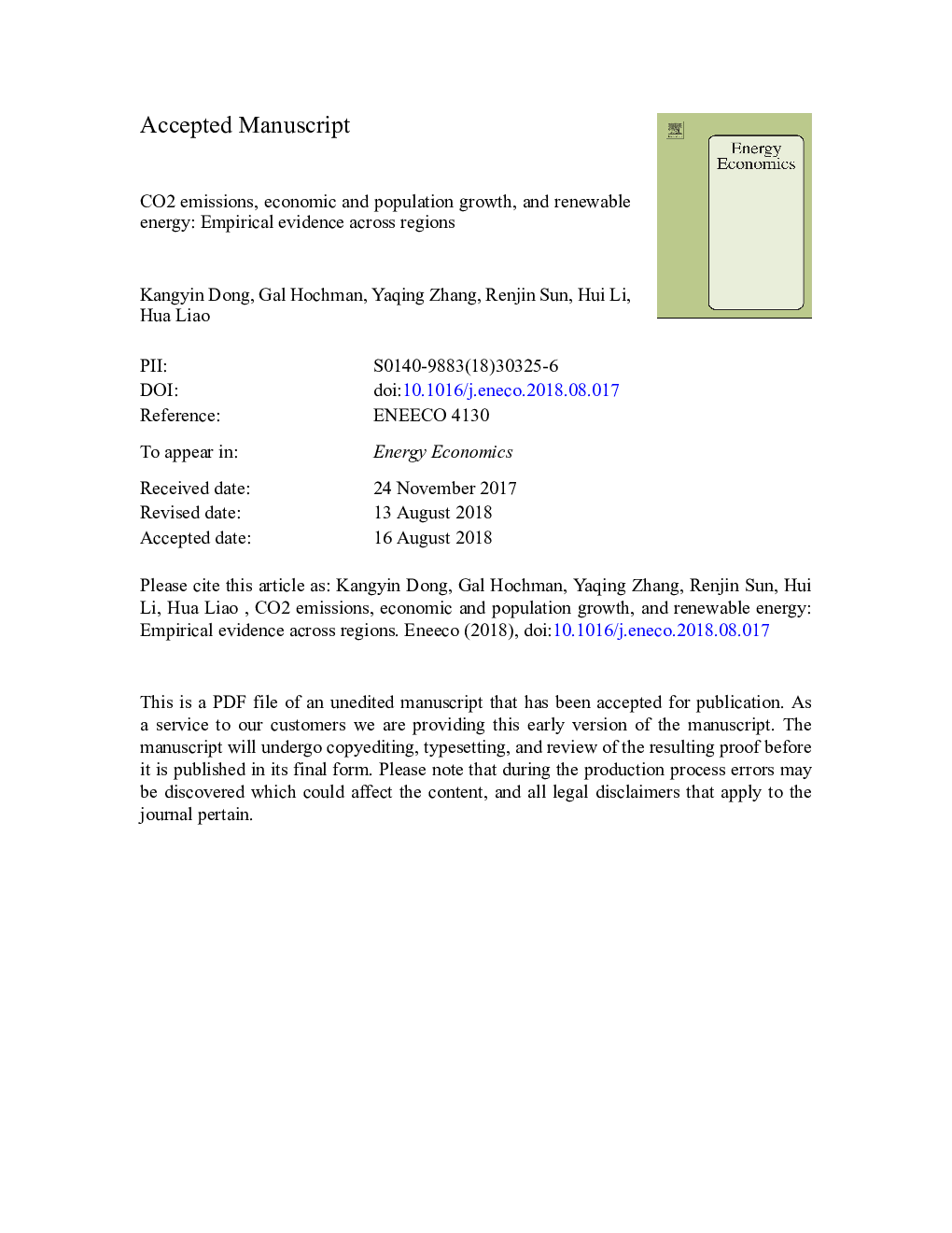 CO2 emissions, economic and population growth, and renewable energy: Empirical evidence across regions