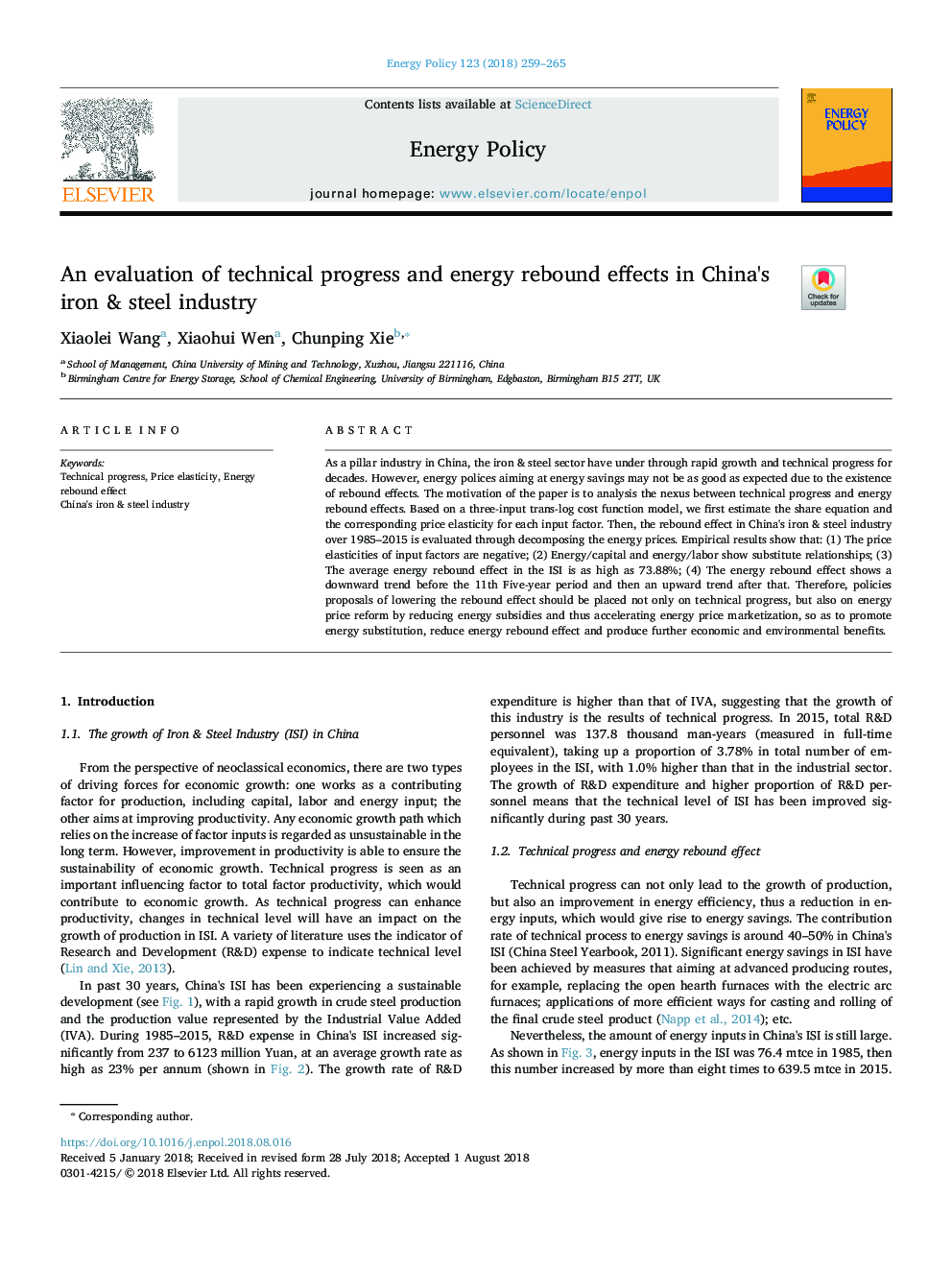 An evaluation of technical progress and energy rebound effects in China's iron & steel industry