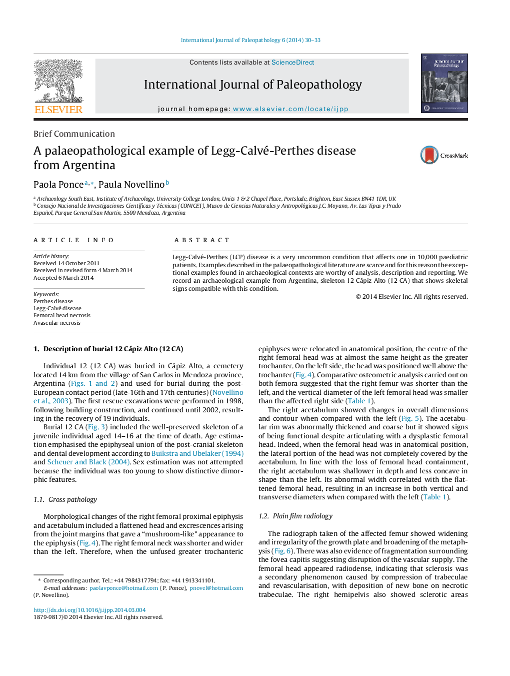 A palaeopathological example of Legg-Calvé-Perthes disease from Argentina