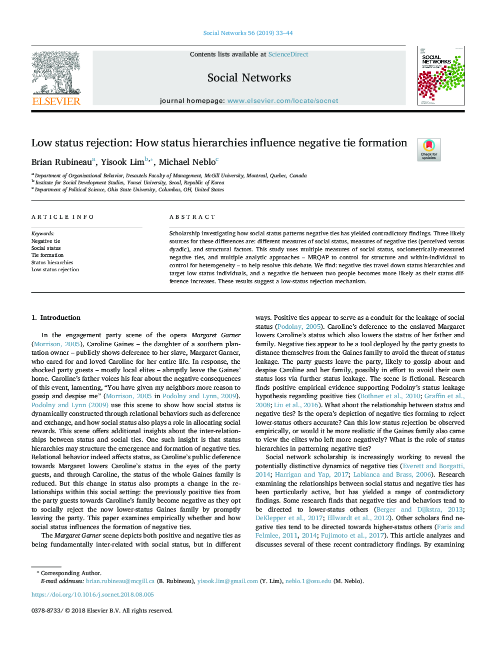 Low status rejection: How status hierarchies influence negative tie formation