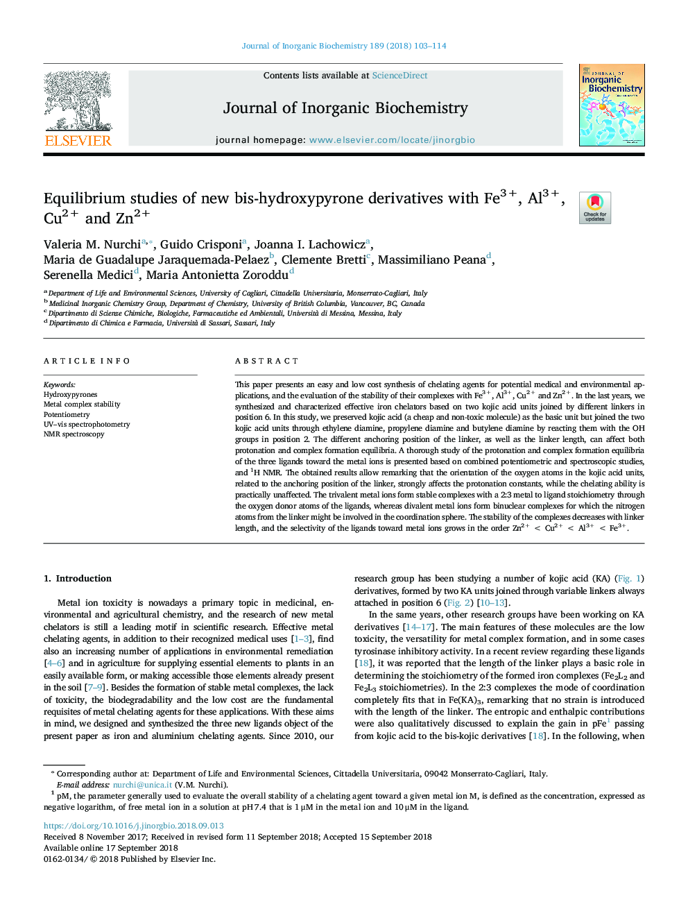 Equilibrium studies of new bis-hydroxypyrone derivatives with Fe3+, Al3+, Cu2+ and Zn2+