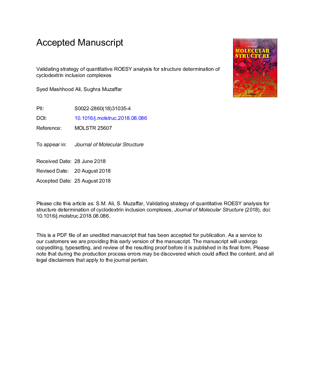 Validating strategy of quantitative ROESY analysis for structure determination of cyclodextrin inclusion complexes