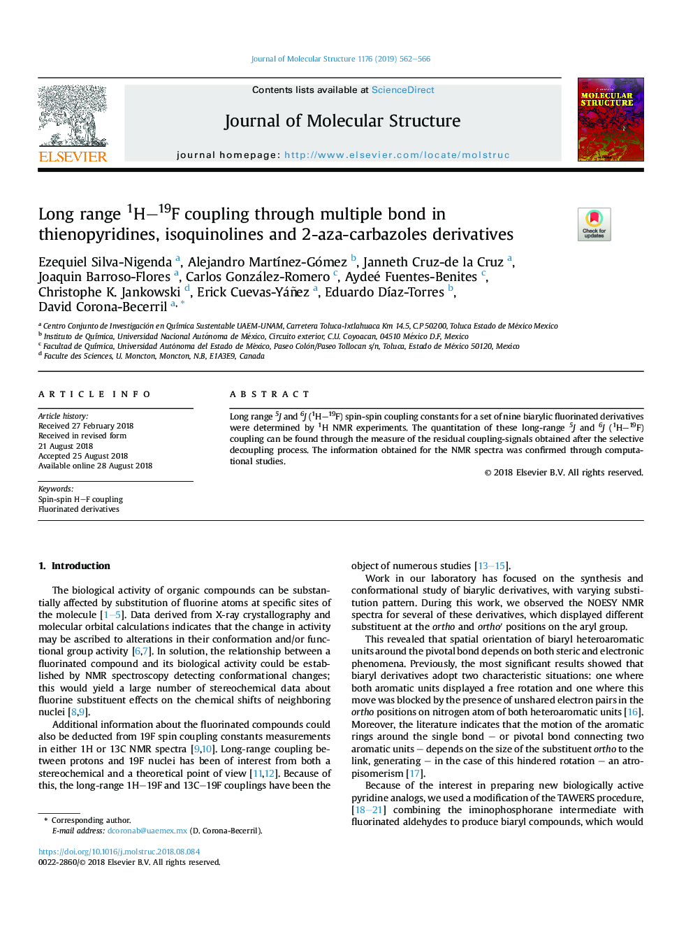 Long range 1H19F coupling through multiple bond in thienopyridines, isoquinolines and 2-aza-carbazoles derivatives