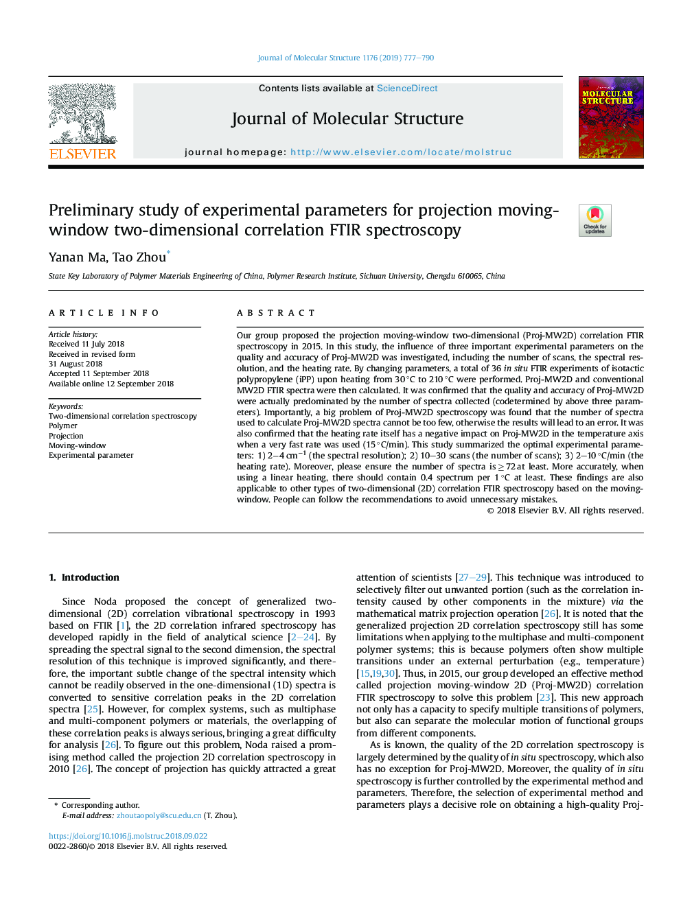 Preliminary study of experimental parameters for projection moving-window two-dimensional correlation FTIR spectroscopy