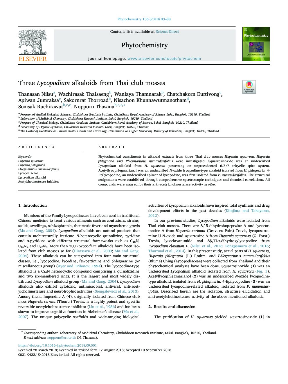 Three Lycopodium alkaloids from Thai club mosses