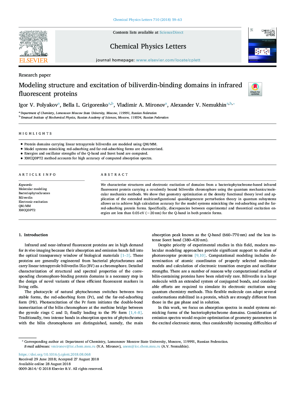 Modeling structure and excitation of biliverdin-binding domains in infrared fluorescent proteins