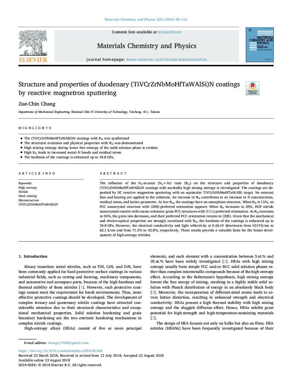 Structure and properties of duodenary (TiVCrZrNbMoHfTaWAlSi)N coatings by reactive magnetron sputtering