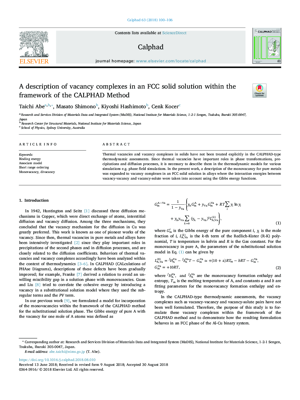 A description of vacancy complexes in an FCC solid solution within the framework of the CALPHAD Method