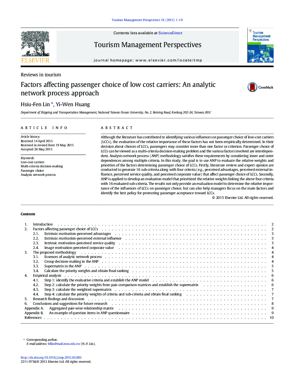 Factors affecting passenger choice of low cost carriers: An analytic network process approach