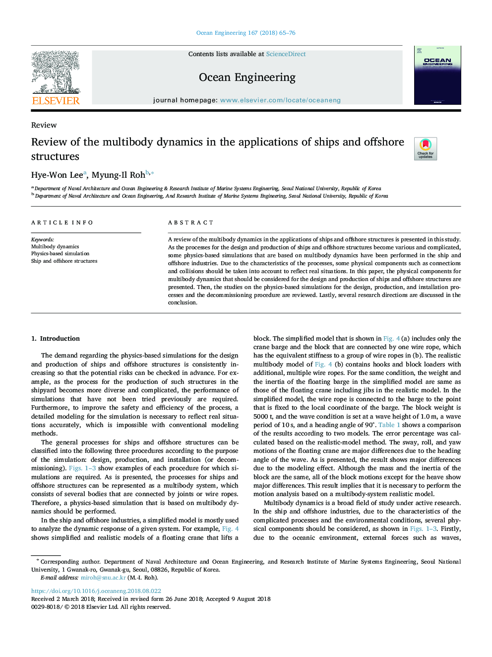 Review of the multibody dynamics in the applications of ships and offshore structures