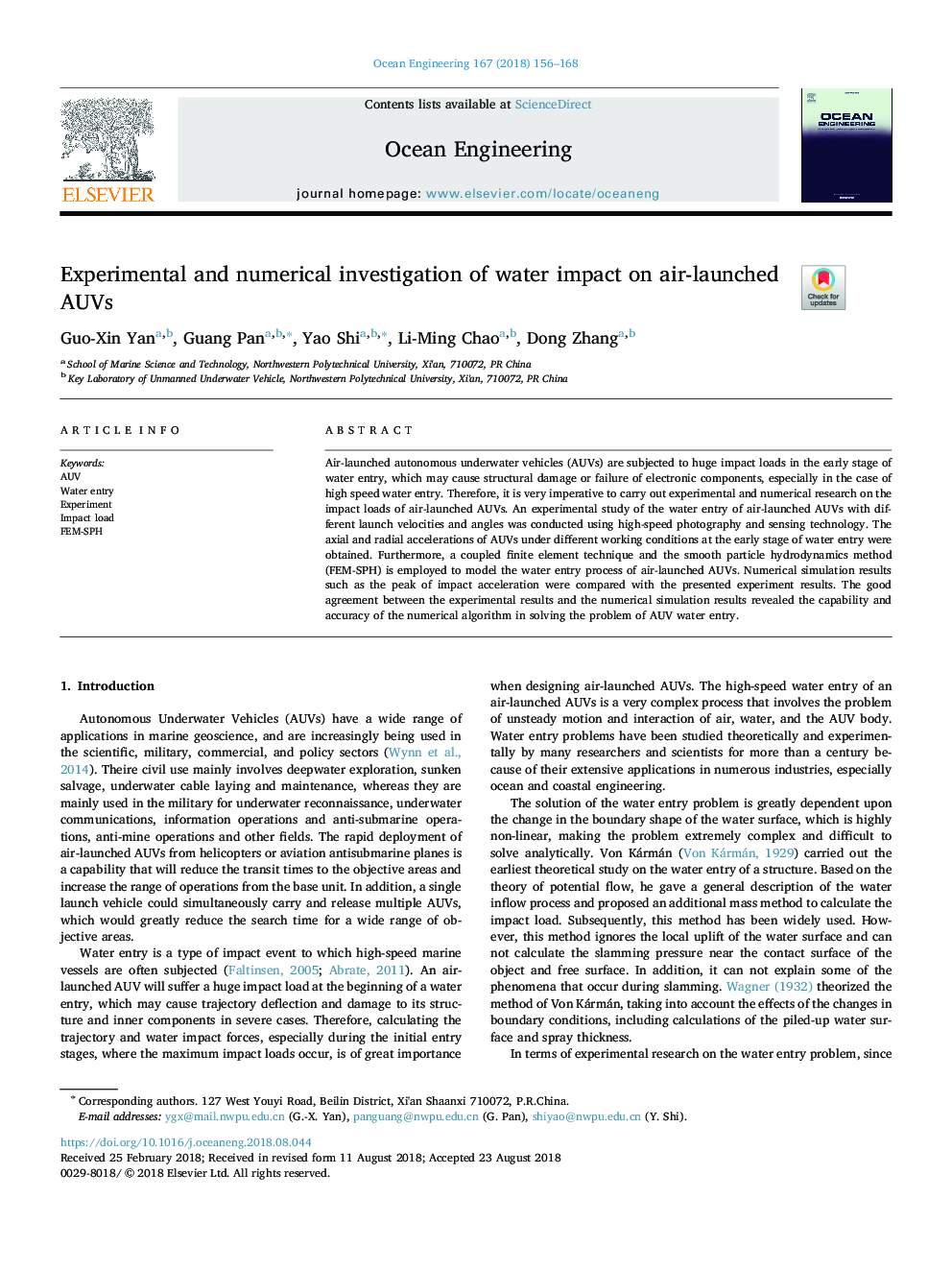 Experimental and numerical investigation of water impact on air-launched AUVs