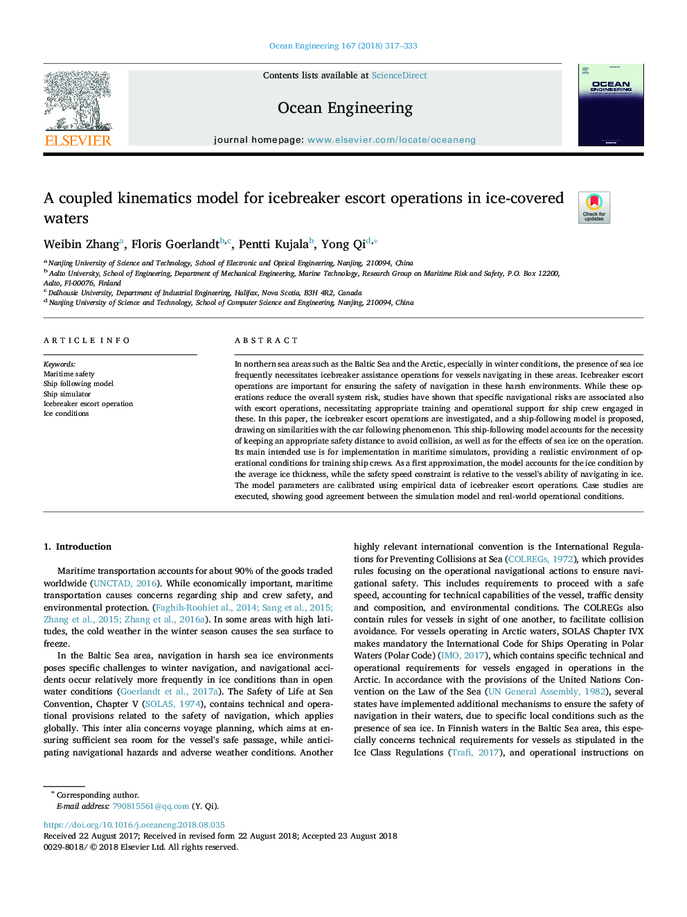 A coupled kinematics model for icebreaker escort operations in ice-covered waters