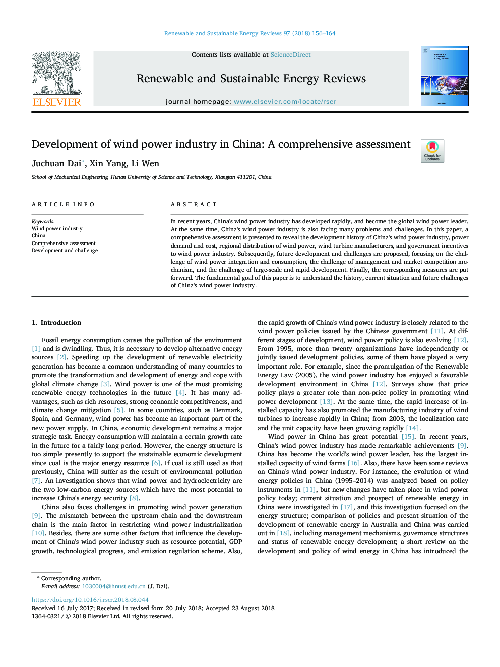 Development of wind power industry in China: A comprehensive assessment