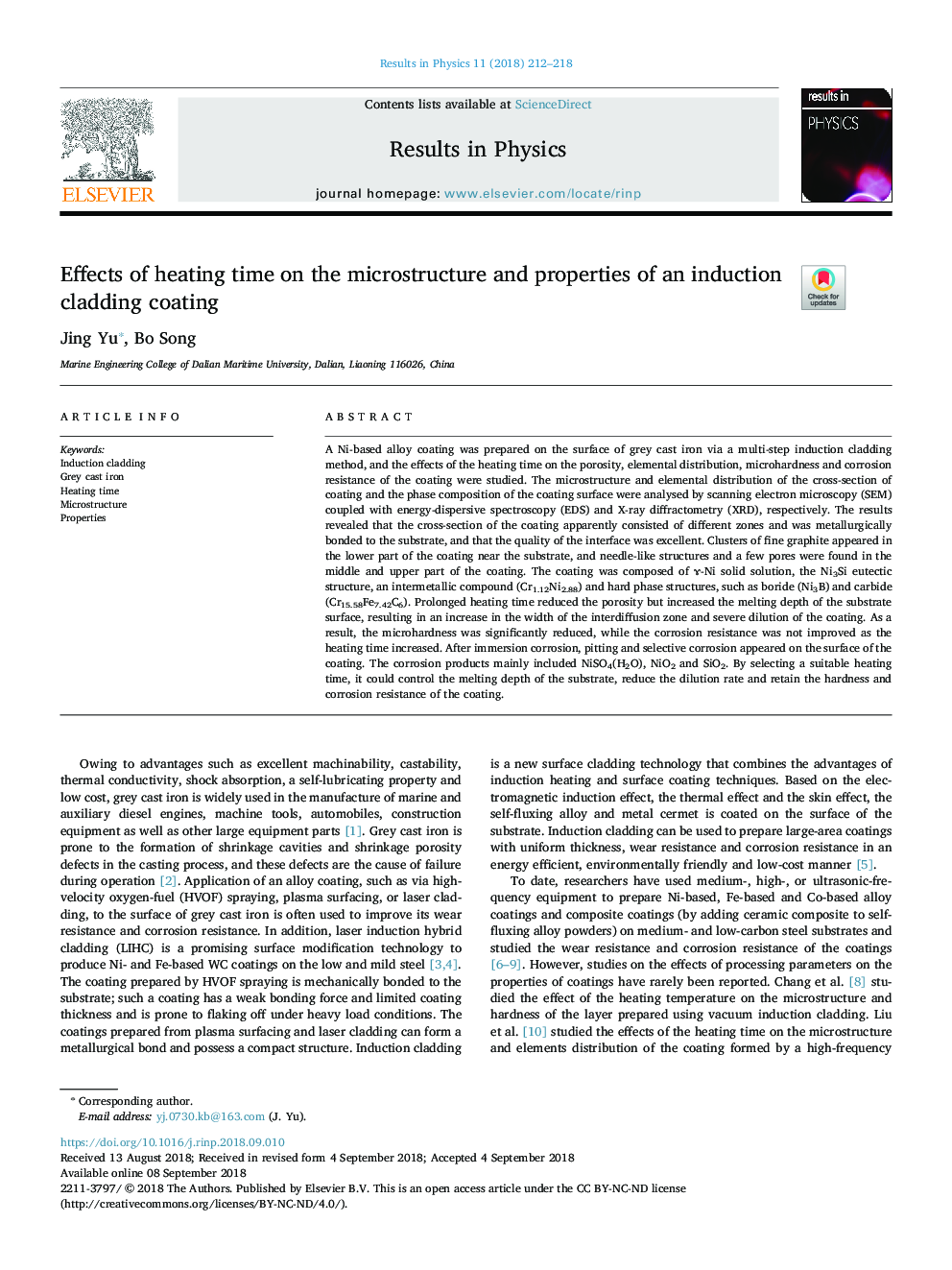 Effects of heating time on the microstructure and properties of an induction cladding coating