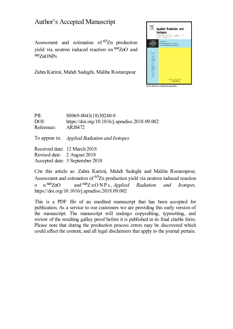 Assessment and estimation of 65Zn production yield via neutron induced reaction on natZnO and natZnONPs