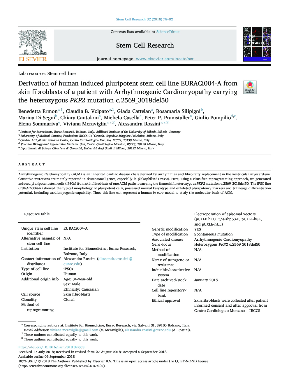 Derivation of human induced pluripotent stem cell line EURACi004-A from skin fibroblasts of a patient with Arrhythmogenic Cardiomyopathy carrying the heterozygous PKP2 mutation c.2569_3018del50