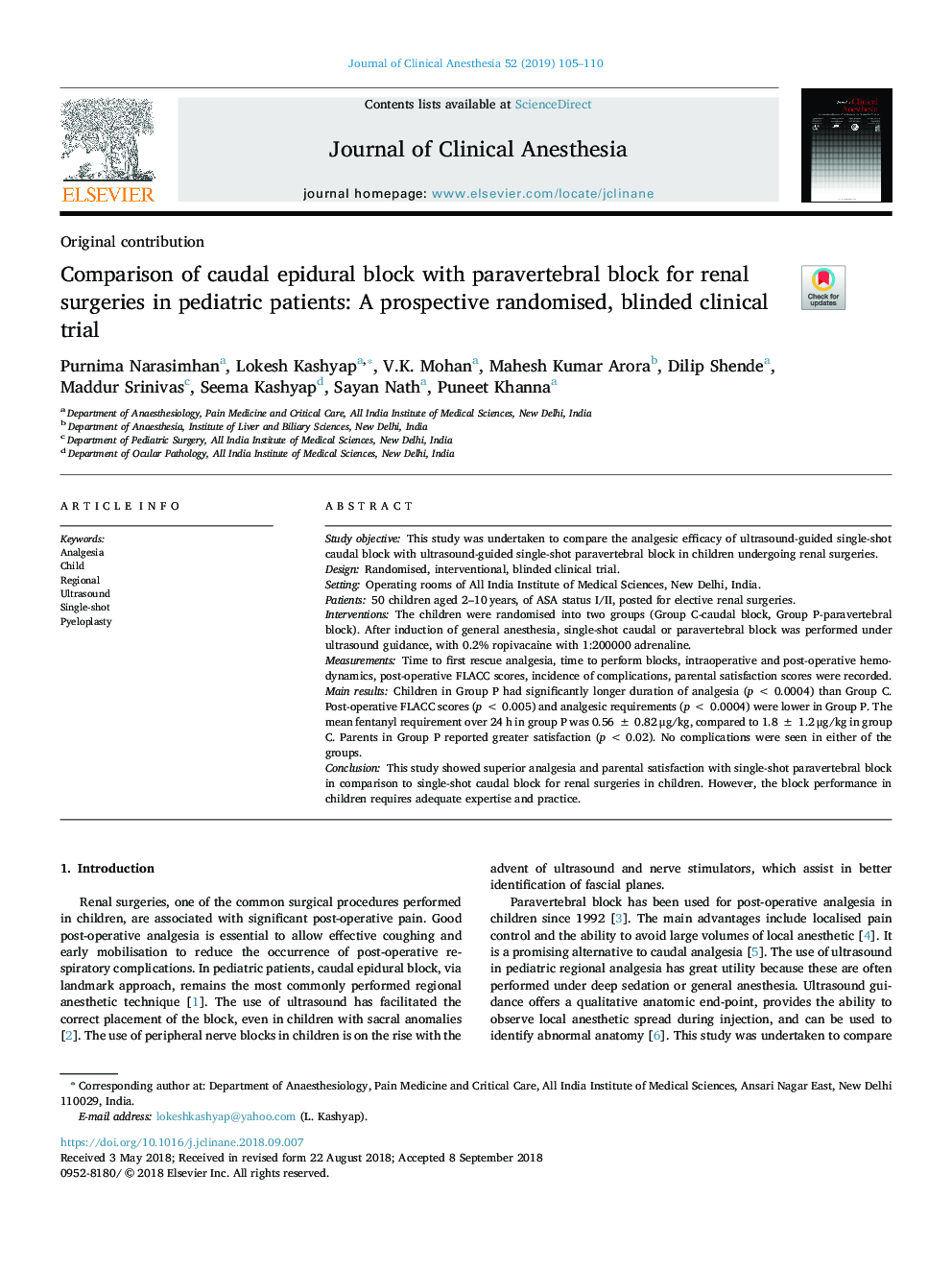 Comparison of caudal epidural block with paravertebral block for renal surgeries in pediatric patients: A prospective randomised, blinded clinical trial