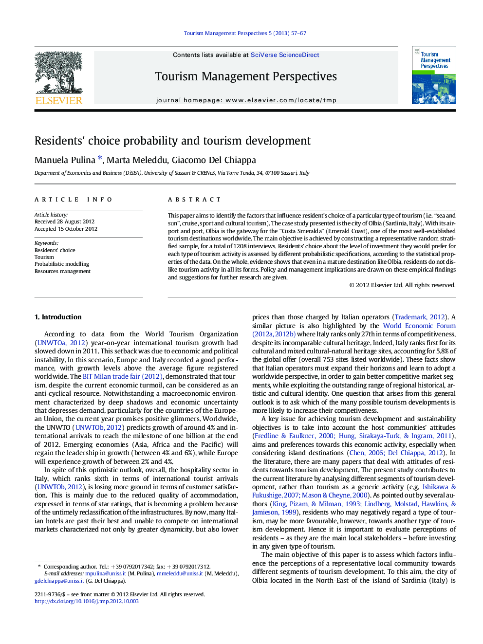 Residents' choice probability and tourism development