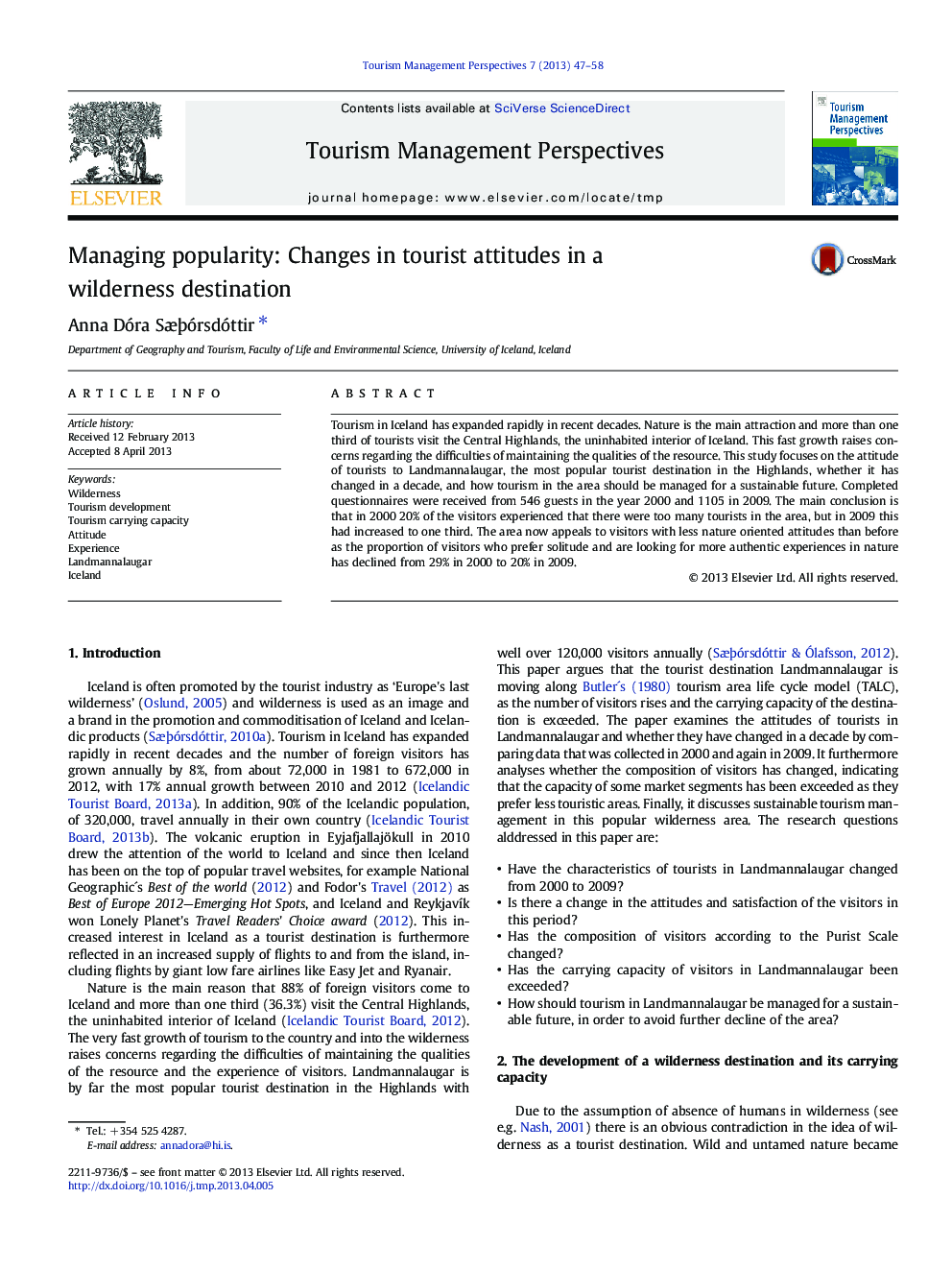 Managing popularity: Changes in tourist attitudes in a wilderness destination