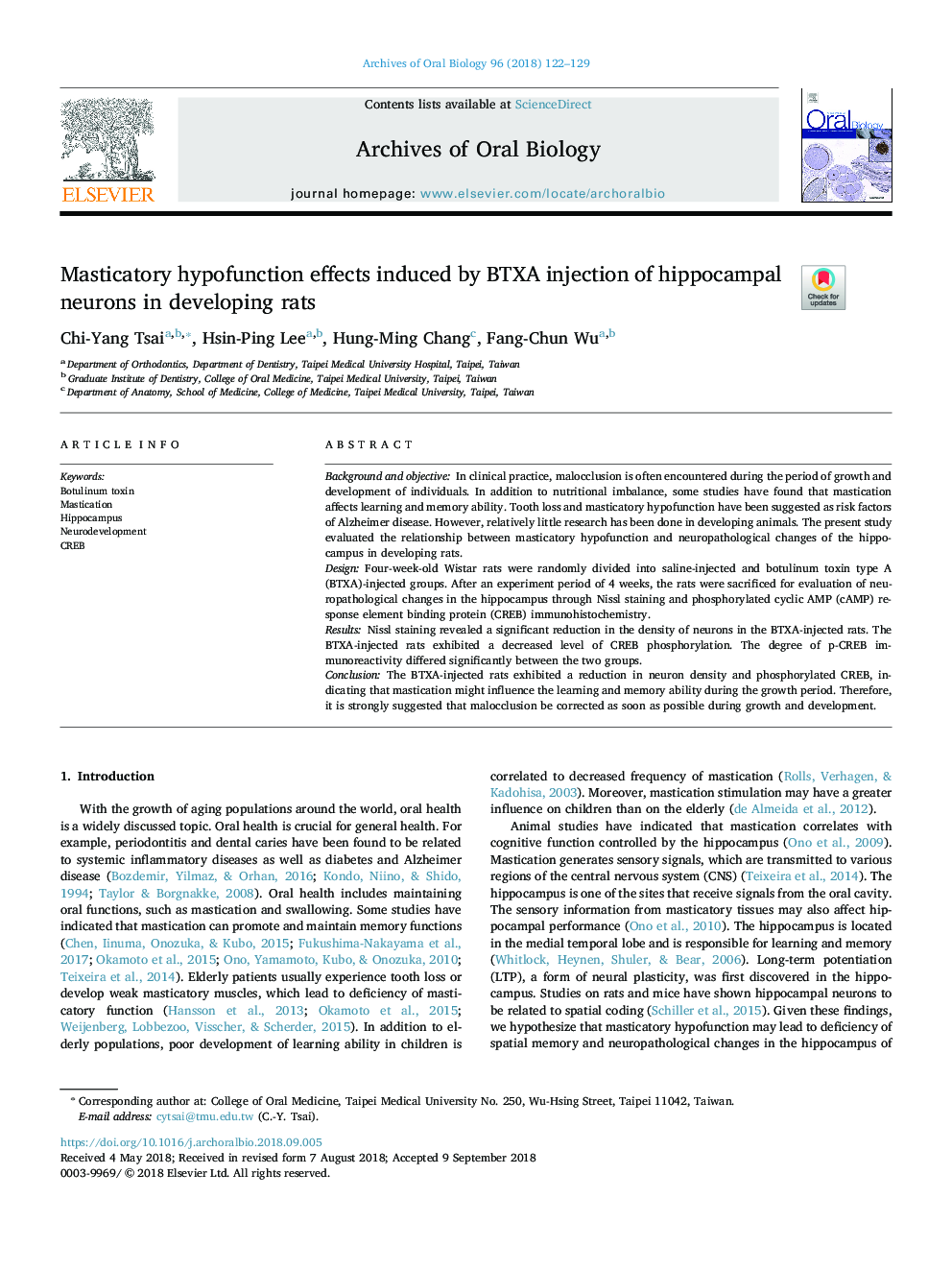 Masticatory hypofunction effects induced by BTXA injection of hippocampal neurons in developing rats