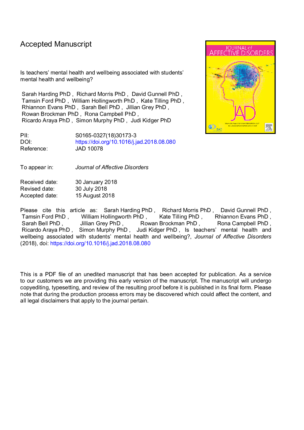 Is teachers' mental health and wellbeing associated with students' mental health and wellbeing?