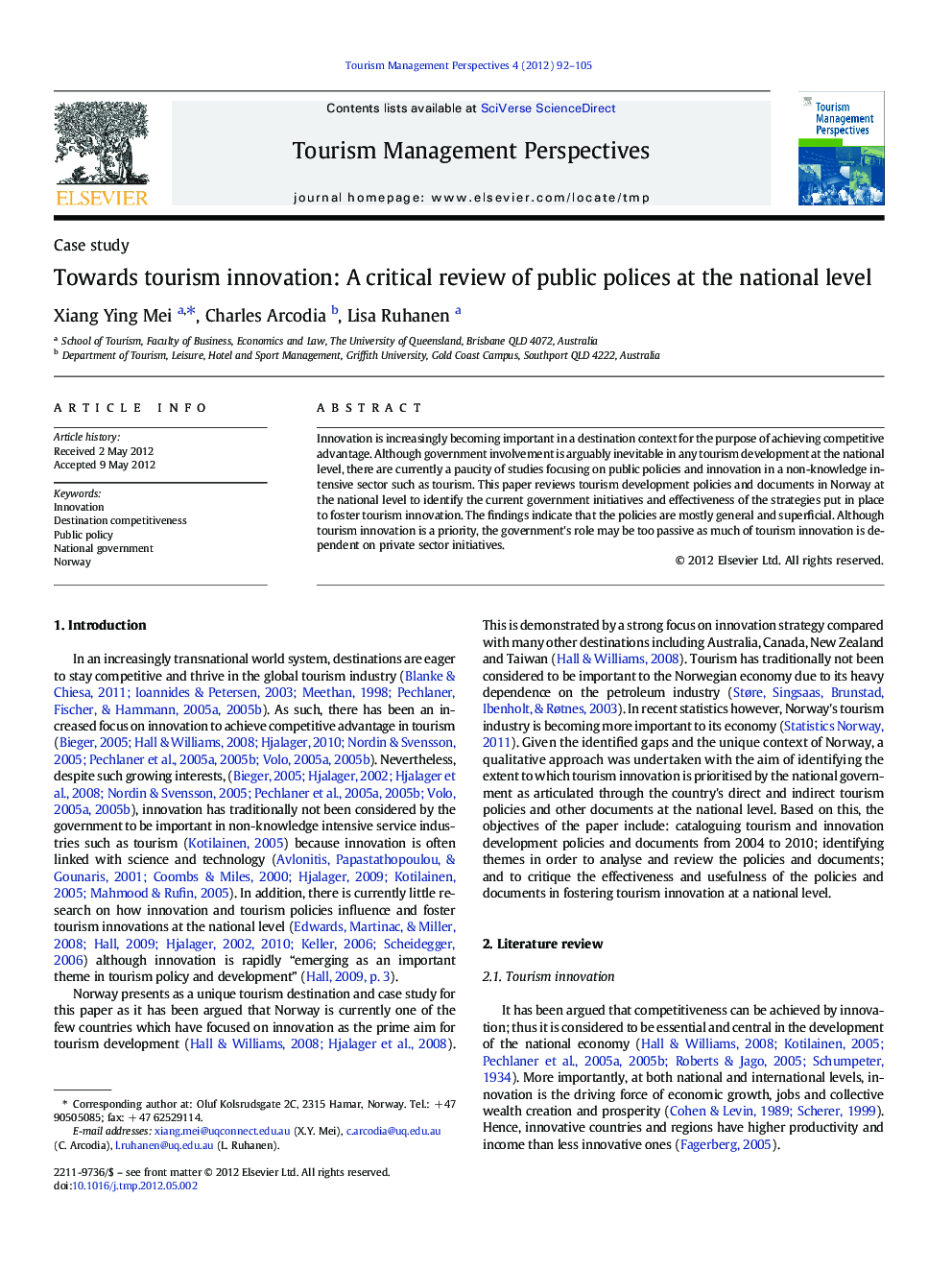 Towards tourism innovation: A critical review of public polices at the national level