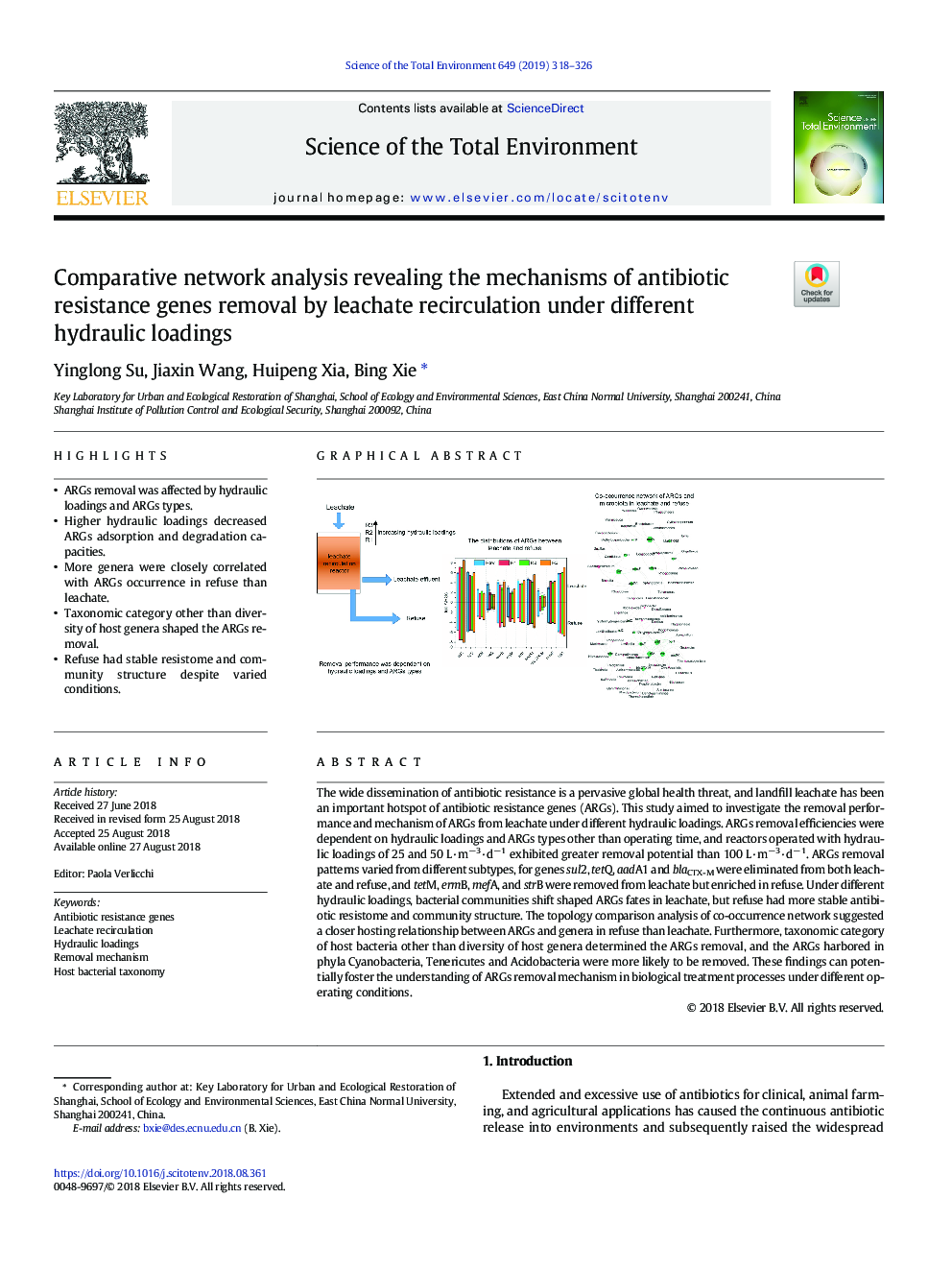 تجزیه و تحلیل شبکه مقایسهای نشان داد که مکانیسمهای حذف ژنهای مقاومت آنتیبیوتیک توسط سیکل سیلت تحت بارهای هیدرولیکی متفاوت است