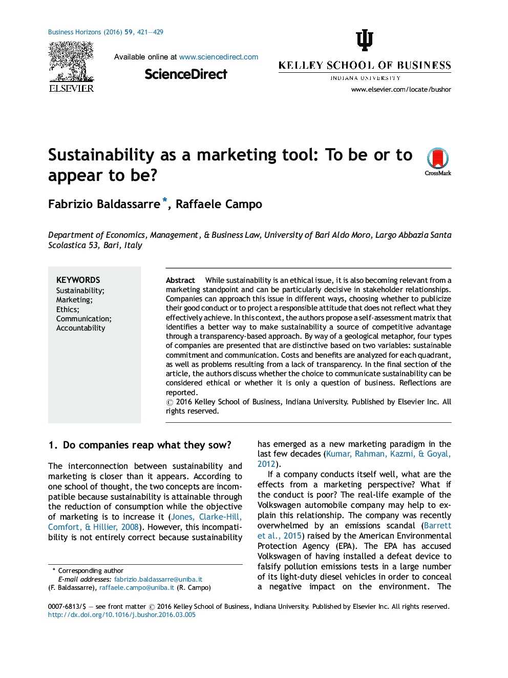 Sustainability as a marketing tool: To be or to appear to be?