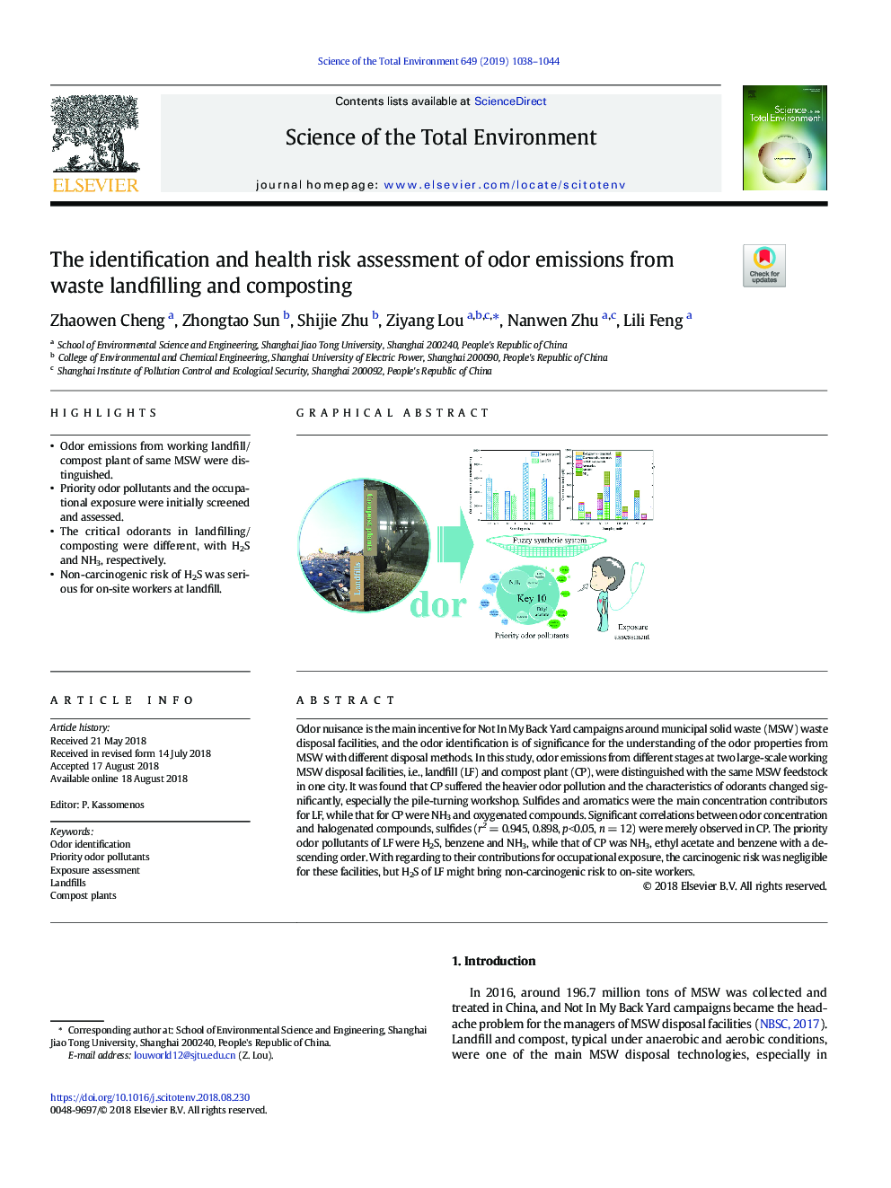 The identification and health risk assessment of odor emissions from waste landfilling and composting