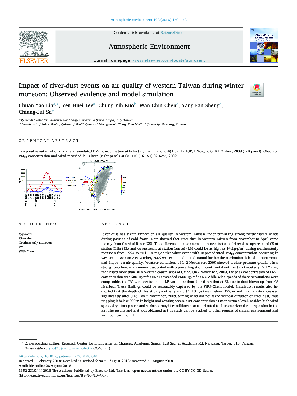 Impact of river-dust events on air quality of western Taiwan during winter monsoon: Observed evidence and model simulation