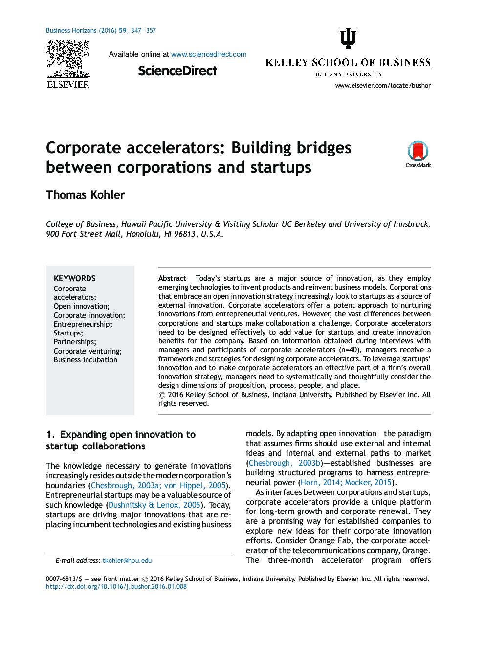 Corporate accelerators: Building bridges between corporations and startups