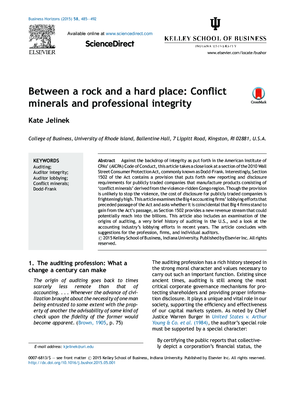 Between a rock and a hard place: Conflict minerals and professional integrity