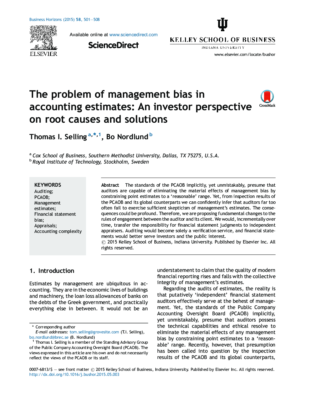 The problem of management bias in accounting estimates: An investor perspective on root causes and solutions