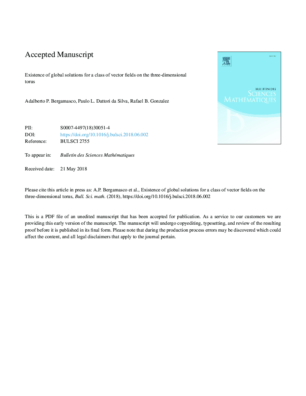 Existence of global solutions for a class of vector fields on the three-dimensional torus