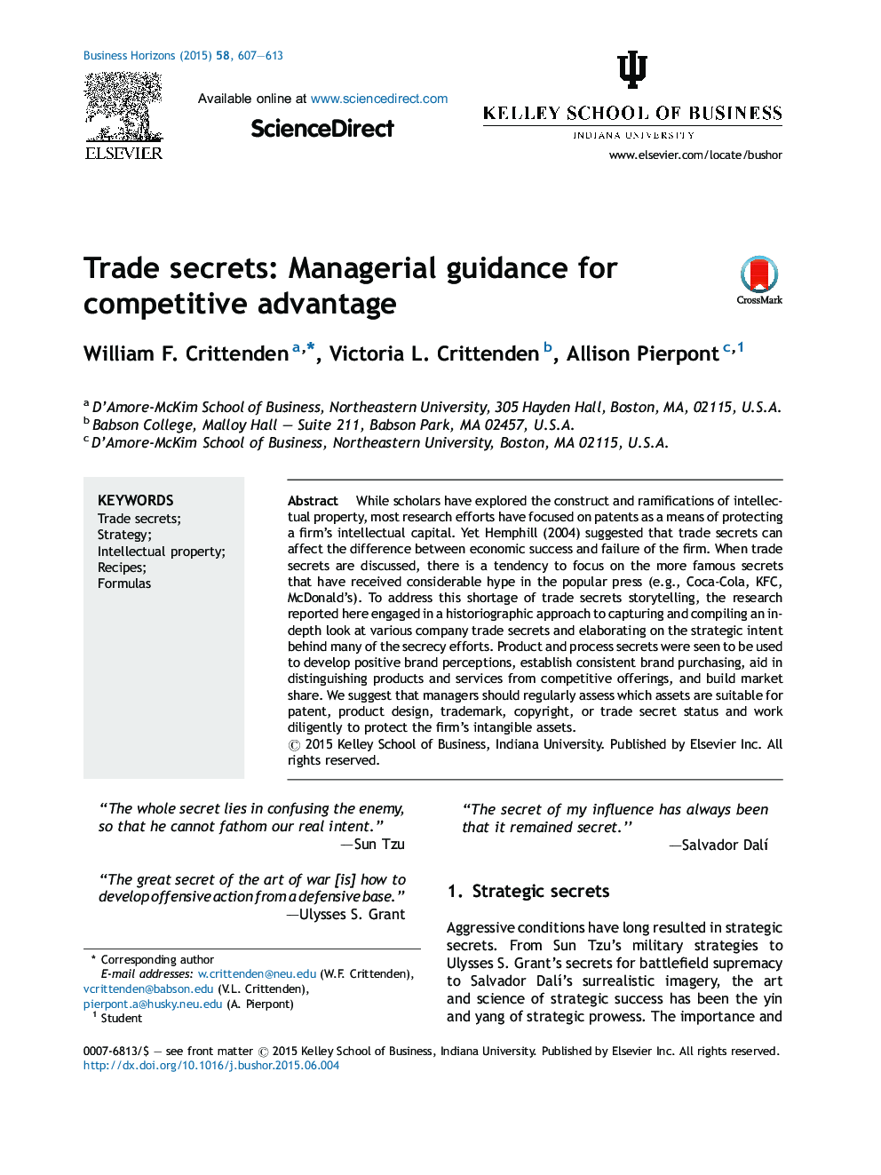 Trade secrets: Managerial guidance for competitive advantage