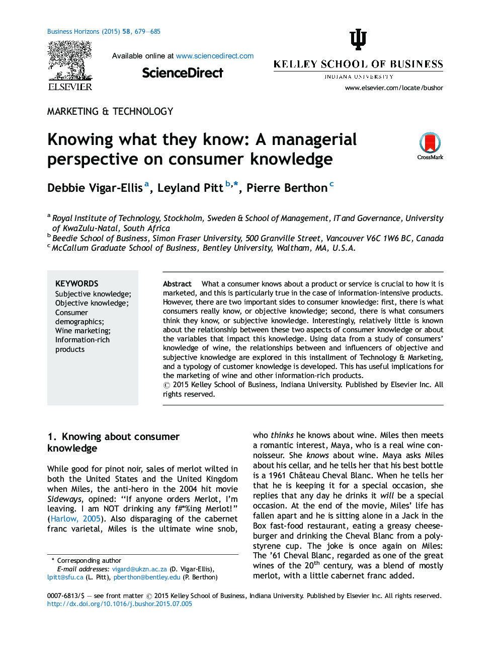 Knowing what they know: A managerial perspective on consumer knowledge