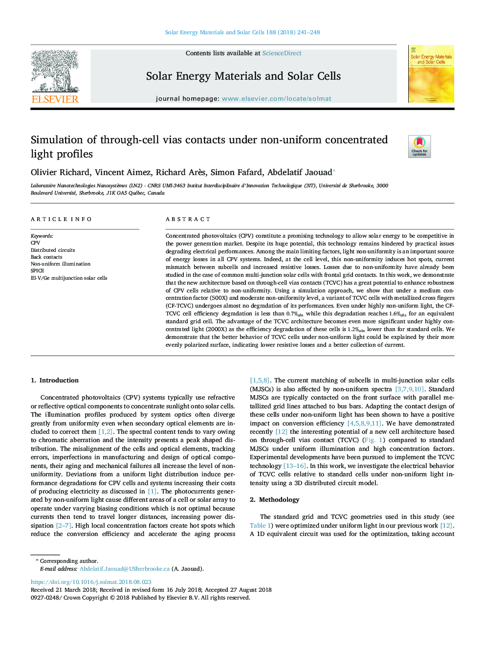 Simulation of through-cell vias contacts under non-uniform concentrated light profiles