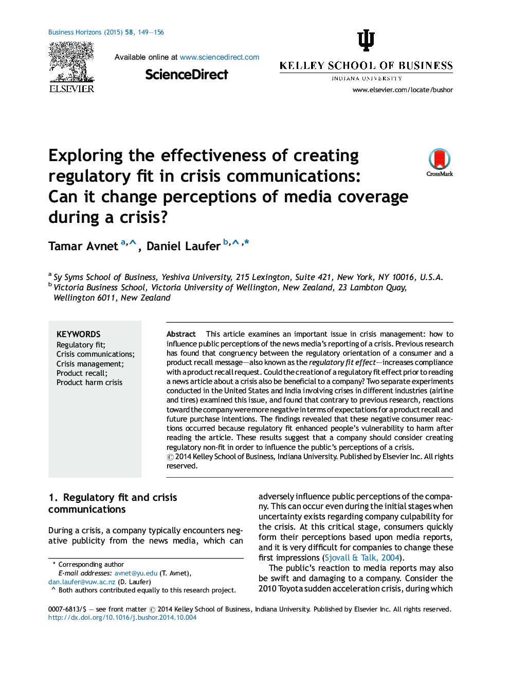 Exploring the effectiveness of creating regulatory fit in crisis communications: Can it change perceptions of media coverage during a crisis?