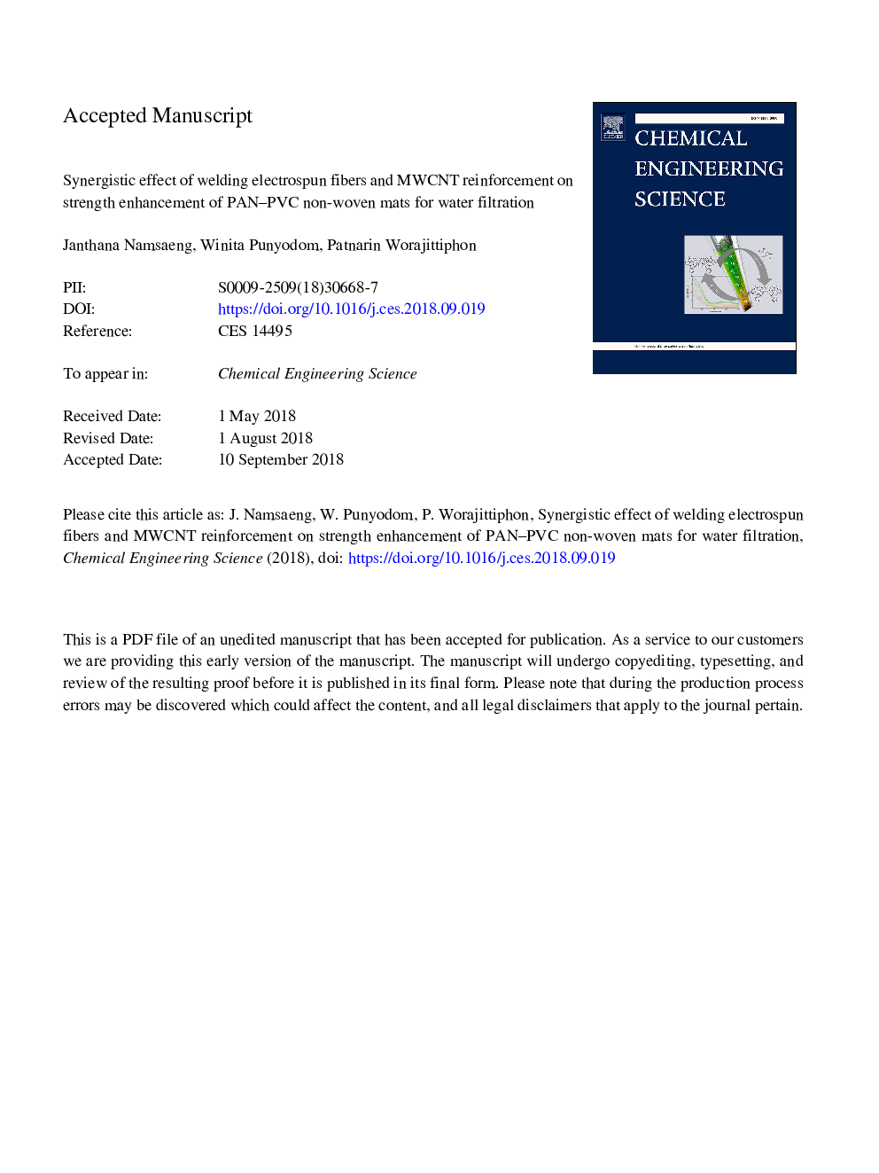 Synergistic effect of welding electrospun fibers and MWCNT reinforcement on strength enhancement of PAN-PVC non-woven mats for water filtration