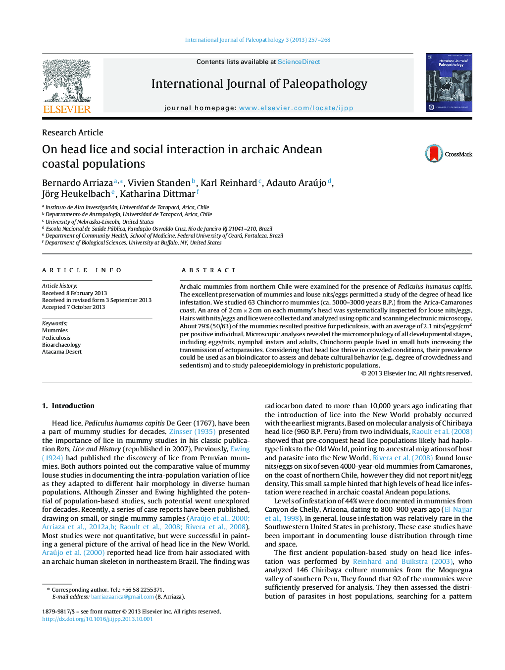 On head lice and social interaction in archaic Andean coastal populations