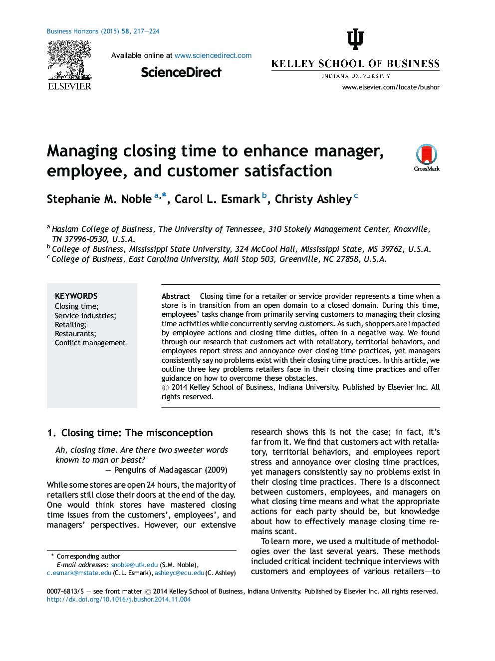 Managing closing time to enhance manager, employee, and customer satisfaction