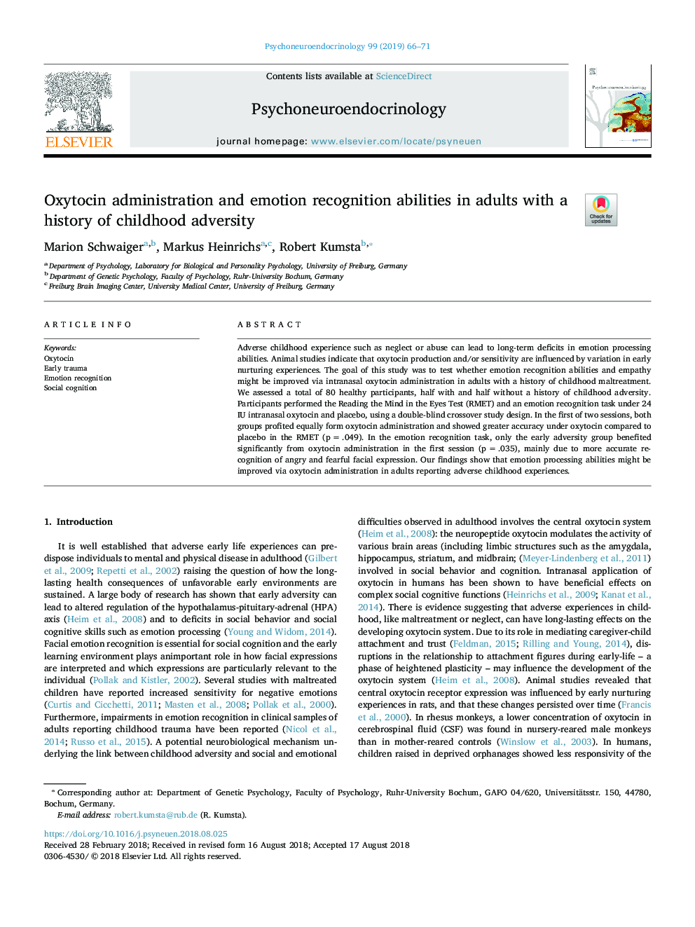 Oxytocin administration and emotion recognition abilities in adults with a history of childhood adversity