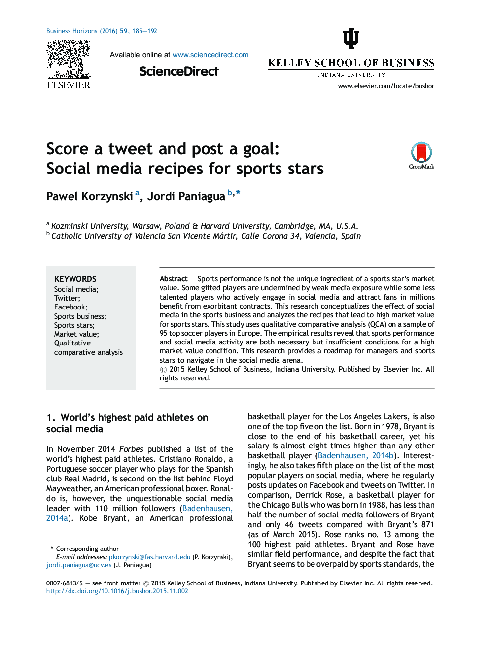 Score a tweet and post a goal: Social media recipes for sports stars