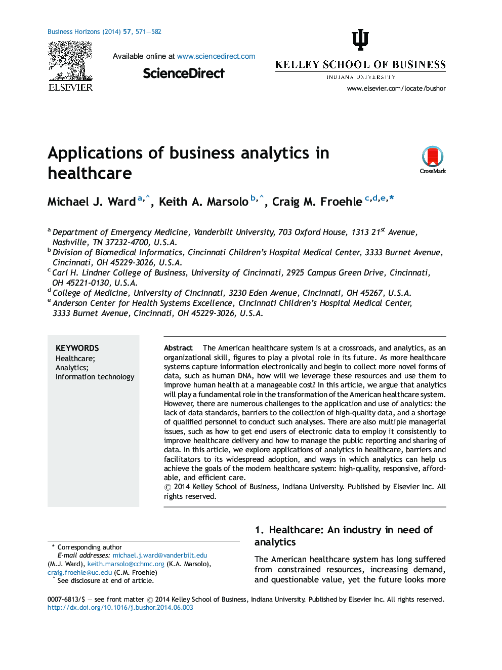 Applications of business analytics in healthcare