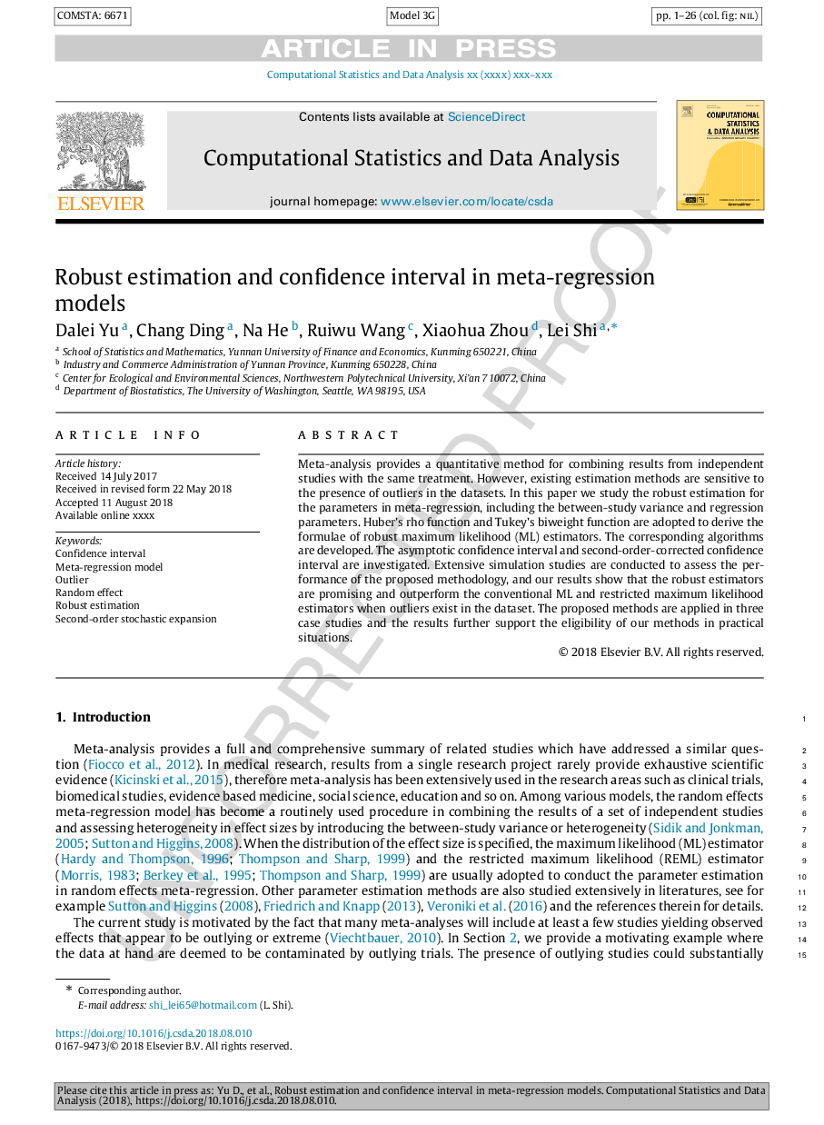 Robust estimation and confidence interval in meta-regression models