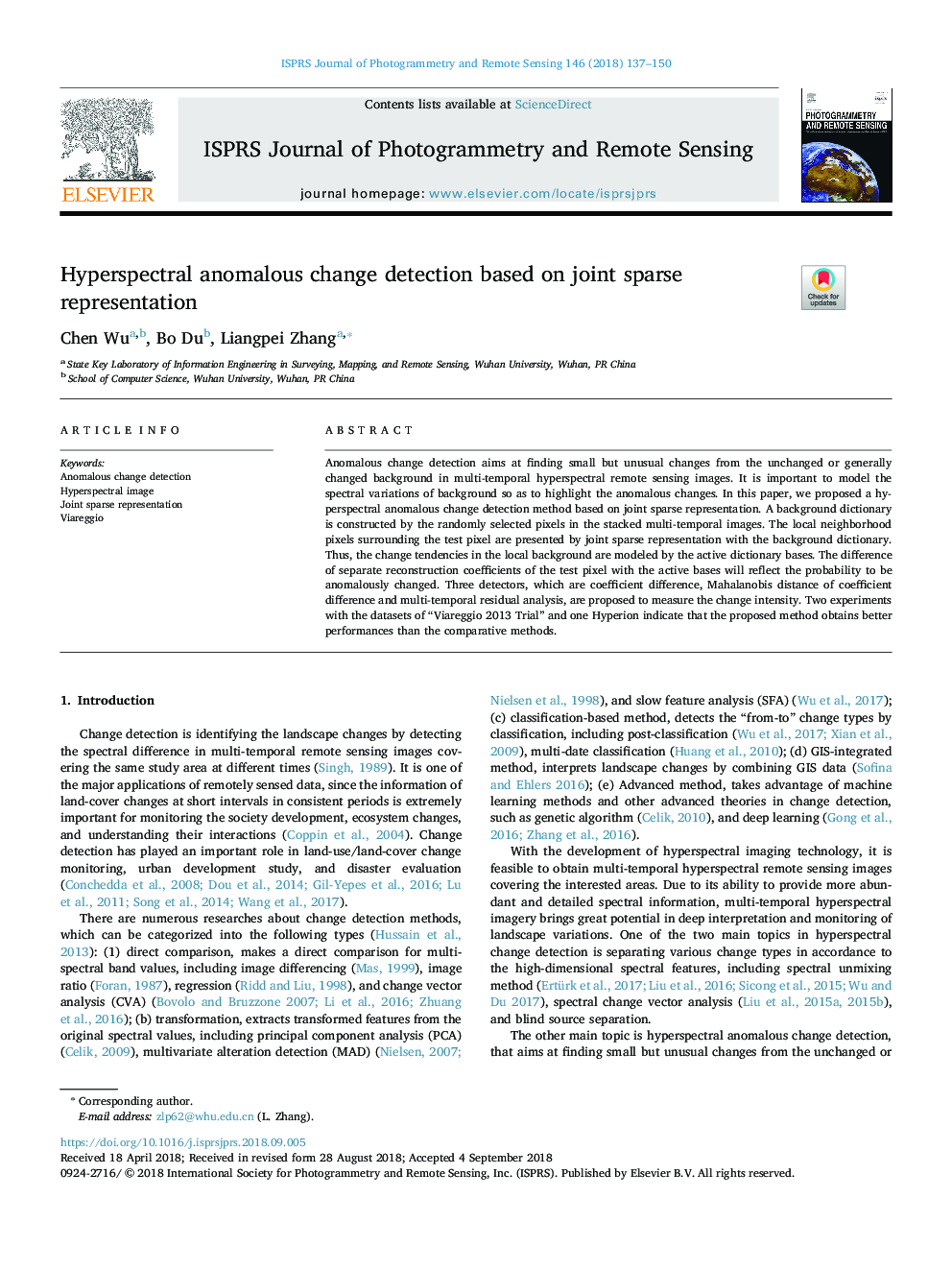 Hyperspectral anomalous change detection based on joint sparse representation