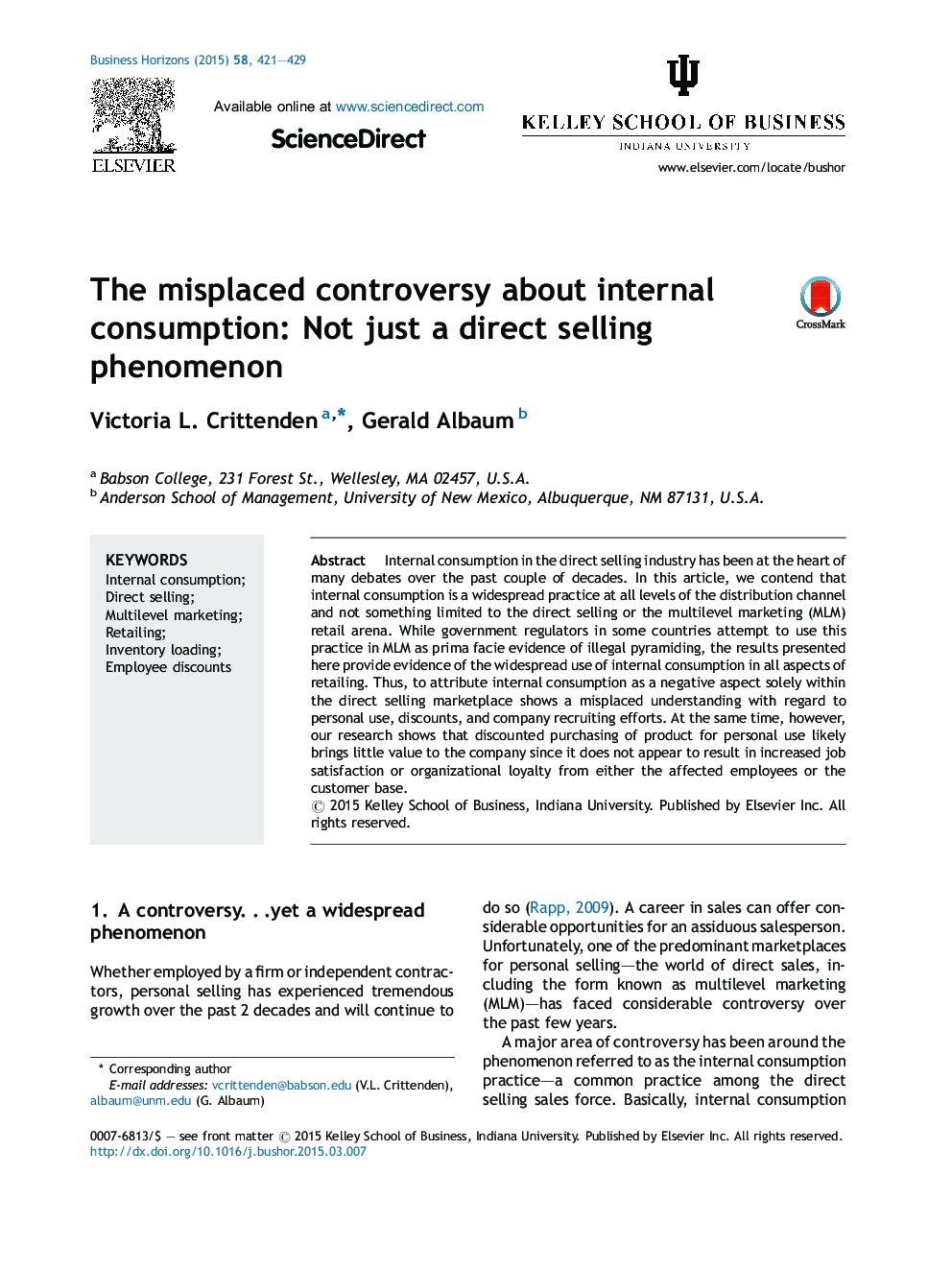 The misplaced controversy about internal consumption: Not just a direct selling phenomenon